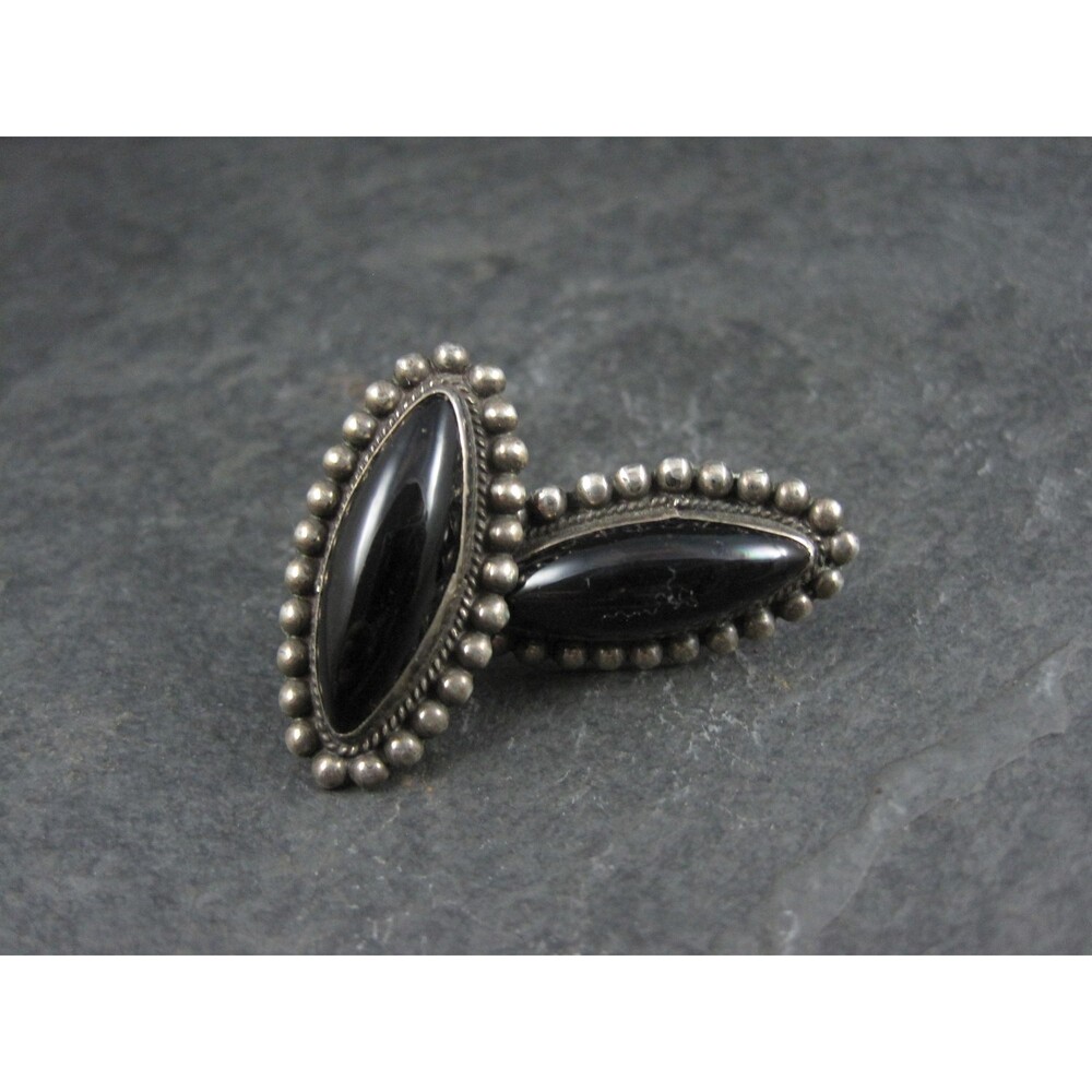 Vintage AHS Mexican Sterling Onyx Earrings Screw Back